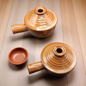 Set of Two Single-serving Brown Ceramic Microwable Vented Pots